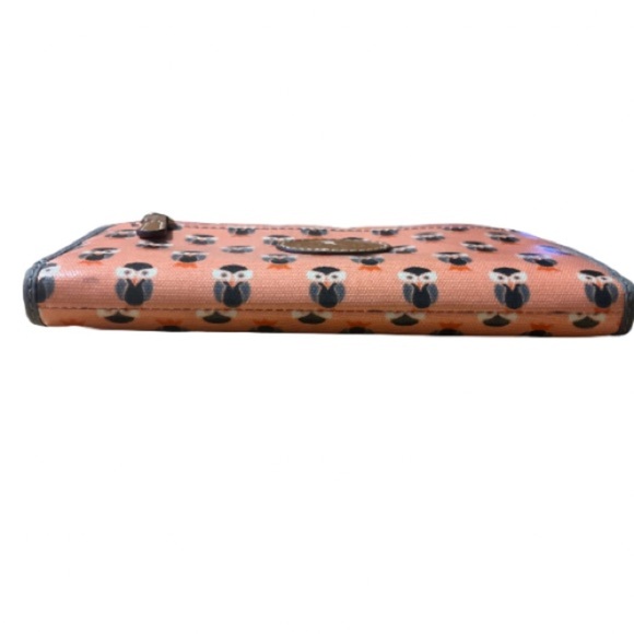 Fossil Owl Print Peach Zip Around Closure, Long Wallet with Keyring, Gray Trim - Picture 6 of 11